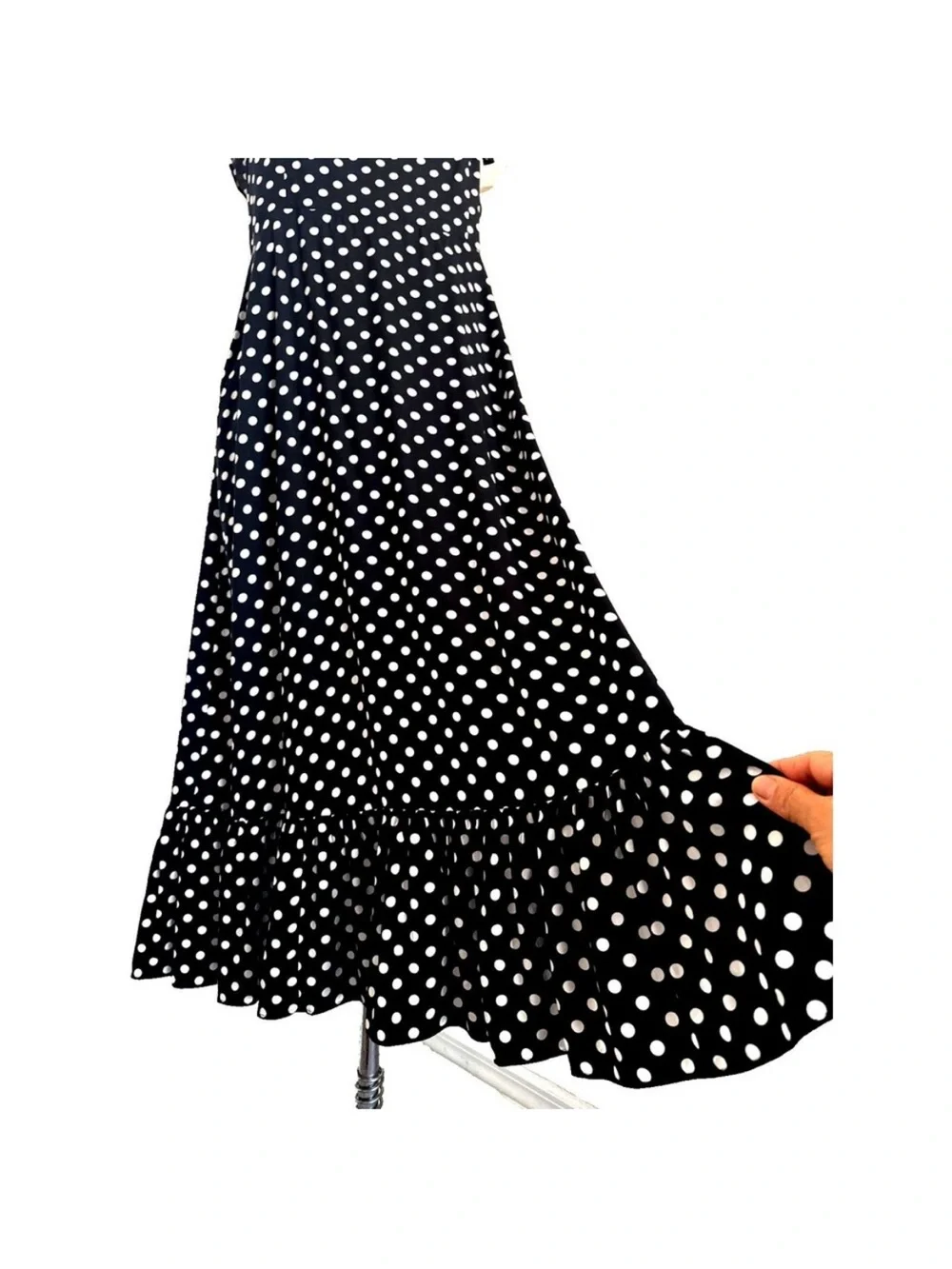 kate spade black and White Polka Dot Ruffled Strap Maxi Dress